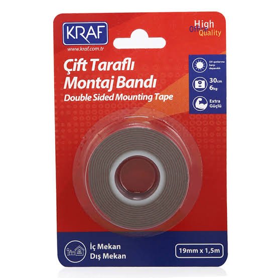 KRAF ÇİFT TARAFLI EXTRA GÜÇLÜ DIŞ MEKAN MONTAJ BANDI (19 MM X 1,5 M)